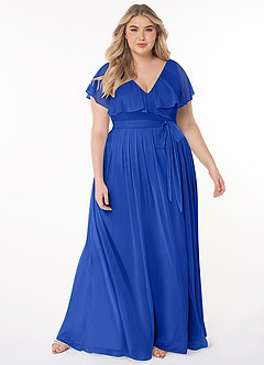 Azazie Jael Final Sale Royal Blue A-Line V-Neck Mesh Dress image7