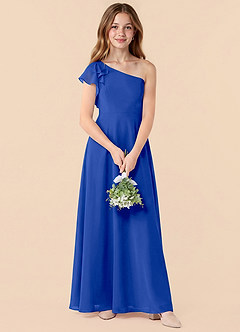 Azazie Arabella Junior Royal Blue A-Line Ruched Chiffon Dress image4