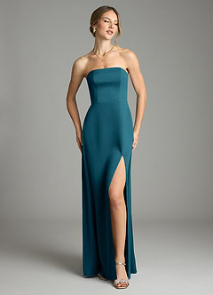Azazie Wren Bridesmaid Dresses Ink Blue A-Line Strapless Stretch Satin Convertible Dress image2