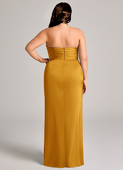 Azazie Jemma Bridesmaid Dresses Butterscotch Sheath Pleated Stretch Satin Dress image12