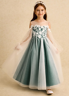 Azazie Zimi vestidos de niña de las flores Vestido de Esmeralda de Tul de Princesa con Escote de Corazón image7