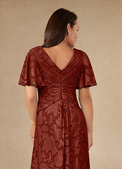 Azazie Emmeline Mother of the Bride Dresses Terracotta A-Line Pleated Floral Burnout Dress image6