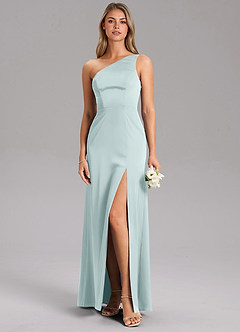 Azazie Feby Bridesmaid Dresses Mist A-Line One Shoulder Stretch Satin Dress image1