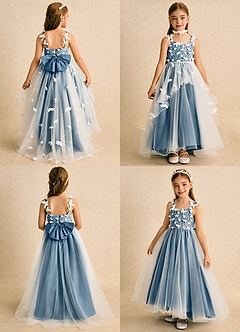Azazie Darlina Robe Demoiselle D'honneur Fillette Robe Princesse en Tulle Dentelle Ivoire Bleu Bermudes image2