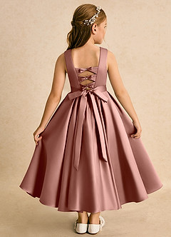 Azazie Junebuj vestidos de niña de las flores Vestido de Rosa De Cedro de Satin Mate de Princesa con Plisado image1
