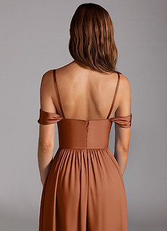 Azazie Calianna Bridesmaid Dresses Copper A-Line Off the Shoulder Stretch Satin Convertible Dress image5