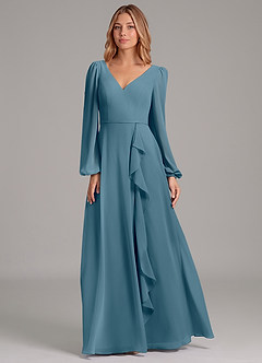 Azazie Simone Bridesmaid Dresses Bermuda A-Line Long Sleeve Chiffon Dress image5