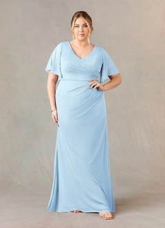 Azazie Selah Mother of the Bride Dresses Sky Blue A-Line V-Neck ruched Mesh Dress image6