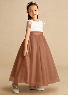 Azazie Pookie Flower Girl Dresses Bronzer A-Line Lace Tulle Dress image2