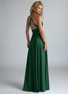 Azazie Davis Bridesmaid Dresses Dark Green A-Line Pleated Stretch Satin Dress image3