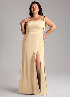 Azazie Frostine Robes de demoiselle d'honneur Robe Trapèze en Satin extensible Arc Champagne image9
