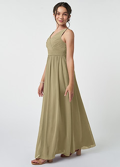 Azazie Kora Junior Moss Green A-Line Pleated Chiffon Dress image3
