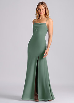 Azazie Grata 신부 들러리 드레스 인어 주름진 쉬폰 바닥 길이 드레스 image5