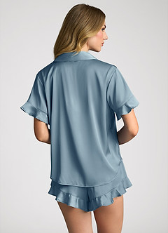 front Matching Color Ruffled Short Sleeve Pajama Set