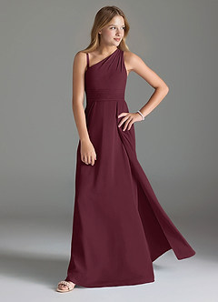 Azazie Dallas Junior Robe Trapèze en Mousseline de soie Plissée Cabernet image3