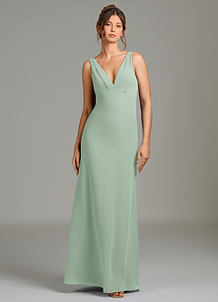 Azazie Leticia Bridesmaid Dresses Agave Sheath Pleated Chiffon Dress image1