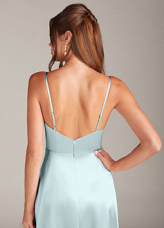Azazie Sarella Brautjungfernkleider A-Linie mit Taschen Metallischer Satin Kleid Nebel image5