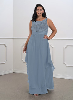 Azazie Xella Abiti per la Madre della Sposa Abito A-Line in Chiffon Pizzo Blu Polveroso image10