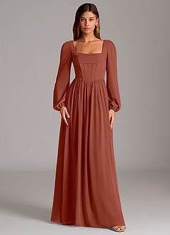 Azazie Maree Bridesmaid Dresses Auburn A-Line Corset Chiffon Dress image5