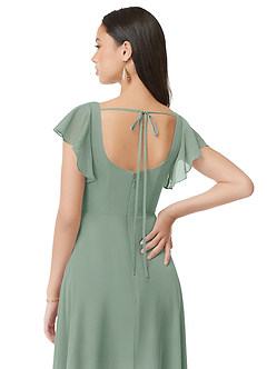 Azazie Bondi Bridesmaid Dresses Silver Sage A-Line Ruched Chiffon Dress image5