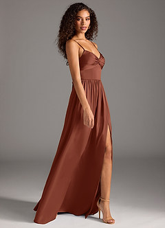 Azazie Zeya Bridesmaid Dresses Clay A-Line Pleated Stretch Satin Dress image5