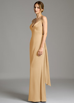 Azazie Adriane Robes de demoiselle d'honneur Robe Fourreau en Satin extensible Arc Or image4