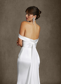 Azazie Darlene Wedding Dresses Diamond White Mermaid Off the Shoulder Metallic Satin Dress image8