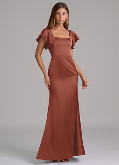 Azazie Elkie Bridesmaid Dresses Auburn Mermaid Square Neckline Stretch Satin Dress image4