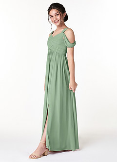Azazie Lianne Junior Vestido de Matcha de Gasa de Corte En A con Vestidos sin tirantes image3