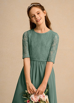 Azazie Pippin Junior Formal vestidos de niña de las flores Vestido de Eucalipto de Encaje de Corte En A image5