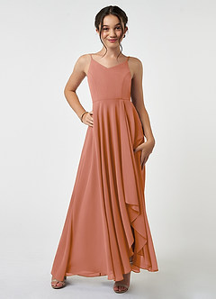 Azazie Collette Junior A-Linie Gestreift Chiffon Kleid Mai Tai image1
