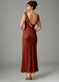 Azazie Kieryn Robes de demoiselle d'honneur Robe Sirène en Satin extensible Plissée Terracotta image5