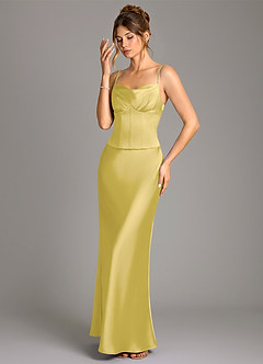 Azazie Reverie Bridesmaid Dresses Canary Mermaid Corset Stretch Satin Dress image1