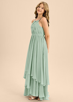 Azazie Elliora Junior Vestido de Agave de Gasa de Corte En A con Plisado image6