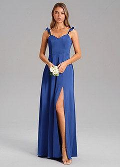 Azazie Everett Bridesmaid Dresses Royal Blue A-Line Stretch Satin Dress image5