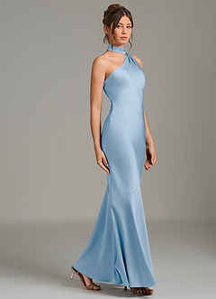 Azazie Jalissa Brudtärnklänningar Klänning av Sjöjungfru i Stretch Satin One-shoulder Puderblå image4