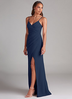Azazie Maci Brautjungfernkleider Etui Plissee Chiffon Kleid Dunkelmarine image3