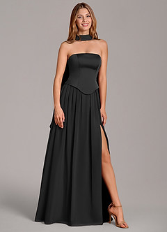 Azazie Cadence Bridesmaid Dresses Black A-Line Corset Stretch Satin Convertible Dress image1