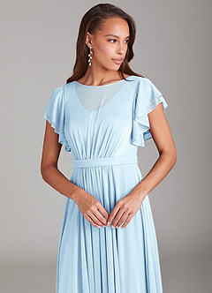 Azazie Daphne Modest Bridesmaid Dresses A-Line Ruched Mesh Floor-Length Dress image4