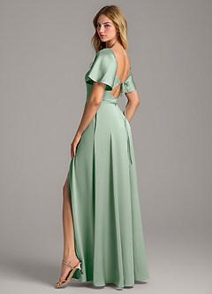 Azazie Chloe Bridesmaid Dresses Agave A-Line Sweetheart Neckline Stretch Satin Dress image2