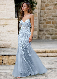 Dentelle Jasny Niebieski Suknia balowa syrena image6