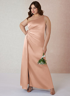 Azazie Mika Jurken voor bruidsmeisjes Jurk van Stretch Satijn met Kolom One-Shoulder Rosé Goud image8