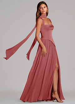 Azazie Stephanie Bridesmaid Dresses Antique Rose A-Line Pleated Stretch Satin Dress image3