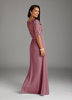 Azazie Amedeus Mother of the Bride Dresses Vintage Mauve A-Line V-Neck Lace Chiffon Dress image2