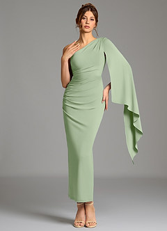 Azazie Jana Robes de demoiselle d'honneur Robe Fourreau en Jersey extensible de qualité supérieure Manche longue Vert Sauge image1