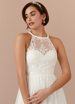 Azazie Annalise Wedding Dresses Cream A-Line Lace Crinkle Chiffon Dress image4