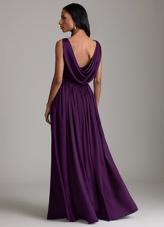 Azazie Novi Bridesmaid Dresses Grape A-Line with Pockets Stretch Satin Dress image2