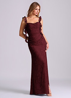 Azazie Jessamine Final Sale Cabernet Mermaid Corset Floral Burnout Dress image3