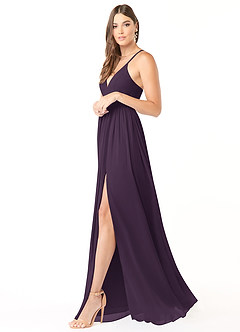 Azazie Aaida Bridesmaid Dresses Plum A-Line Corset Chiffon Dress image4