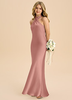 Azazie Chickie Junior Rosette Sheath Pleated Stretch Satin Dress image1